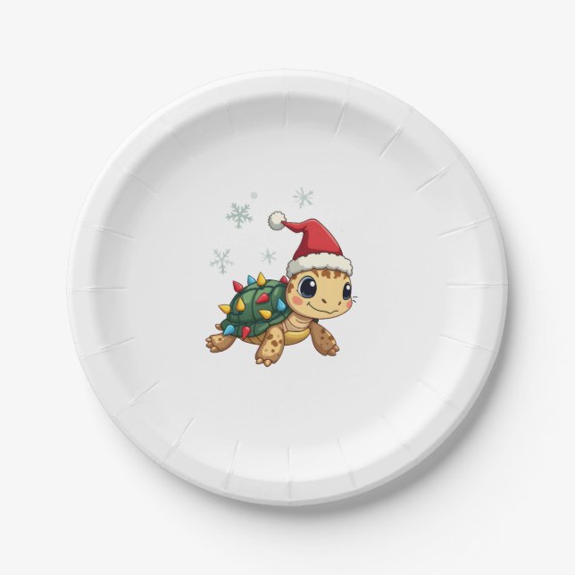 Christmas Sea Turtle Santa Xmas Men Women Boys Gir Pappteller (Vorderseite)