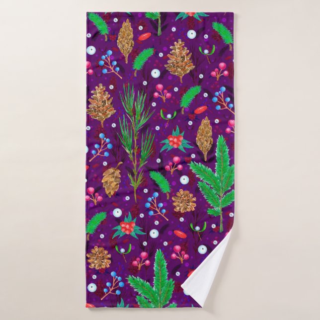Christmas seamless pattern with pine cones, fir br (Serviette de bain)