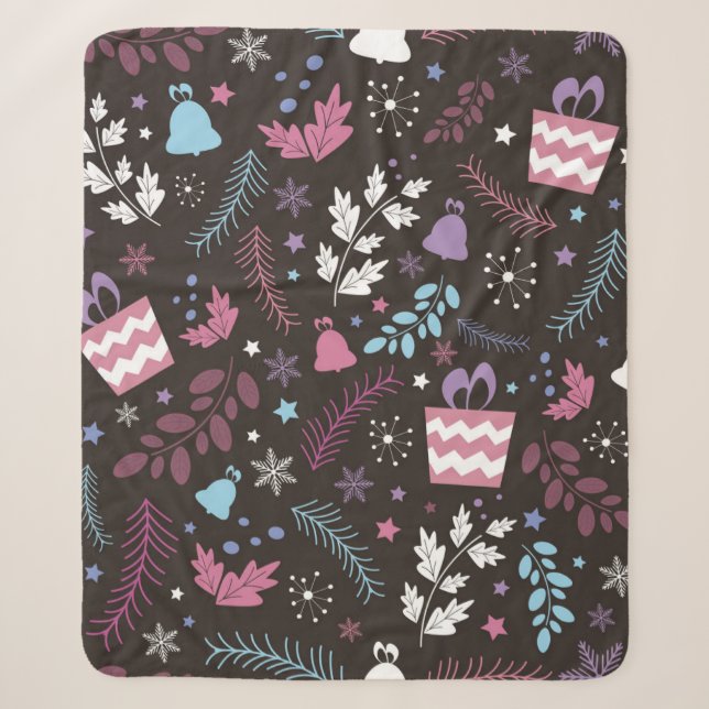 Christmas seamless pattern with tree,  snow,  gift sherpadecke (Vorderseite)