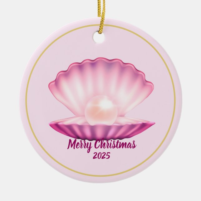 Christmas Seashell Pearl Keramik Ornament (Vorne)