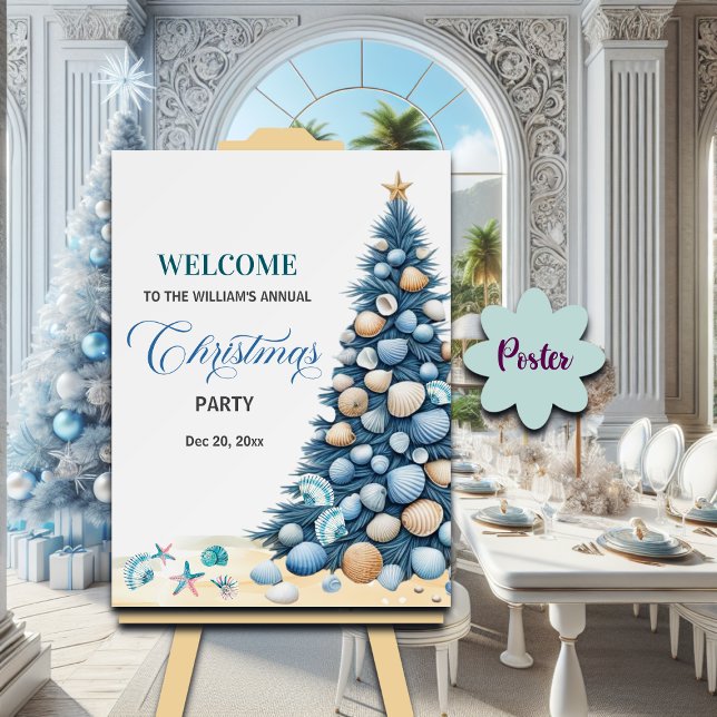 Christmas Seashells Tree Beach Party Welcome Poster (Von Creator hochgeladen)