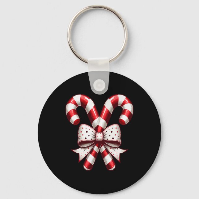Christmas Season Cute Candy Cane Retro Coquette Bo Schlüsselanhänger (Vorderseite)