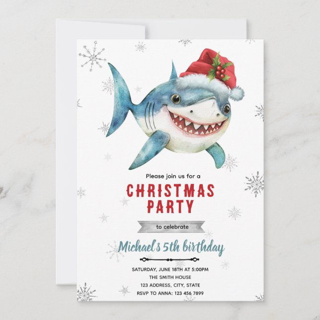 Christmas shark Party Invitation Einladung (Vorderseite)