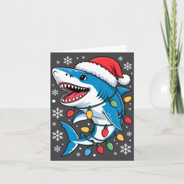 Christmas Shark Santa Hat Wrapped Lights Holiday S Karte (Vorderseite)