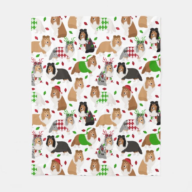 Christmas Sheltie Shetland Sheepdog Fleece Blanket (Vorderseite)