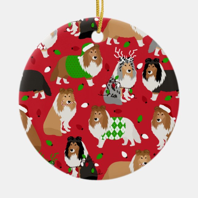 Christmas Sheltie Shetland Sheepdog Keramik Ornament (Vorne)