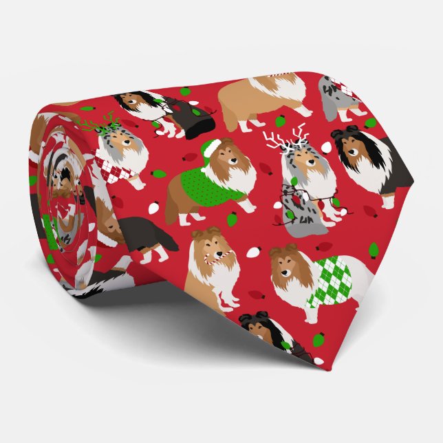 Christmas Sheltie Shetland Sheepdog Krawatte (Gerollt)