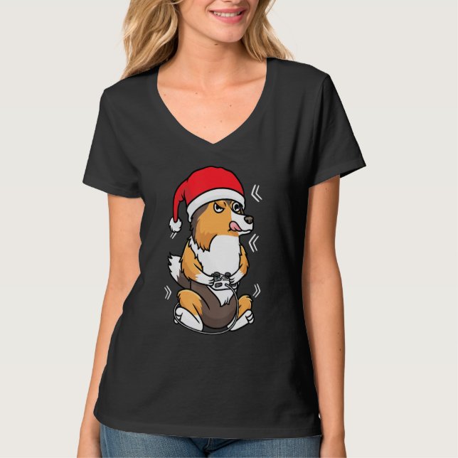 Christmas Shetland Sheepdog Sheltie Dog Gamer Vide T-Shirt (Vorderseite)