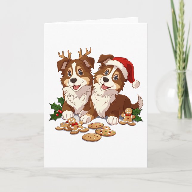 Christmas Shetland Sheepdogs Feiertagskarte (Vorderseite)