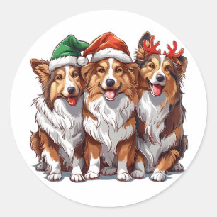 Christmas Shetland Sheepdogs Runder Aufkleber