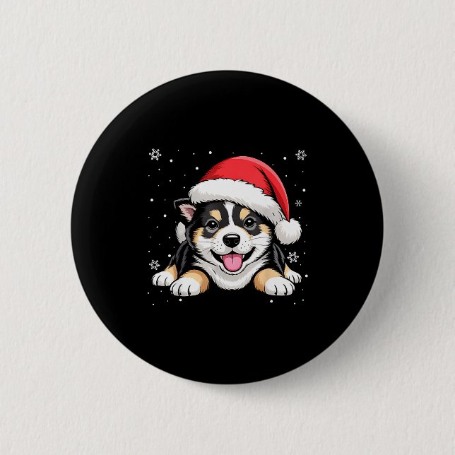 Christmas Shiba Inu Dog Wearing Santa Hat Pet Anim Button (Vorderseite)