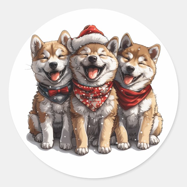 Christmas Shiba Inu Santa Dogs Runder Aufkleber (Vorderseite)