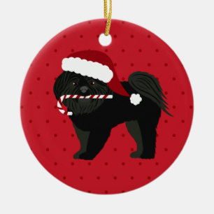 Christmas Shih Tzu Black Puppy Cut Keramik Ornament
