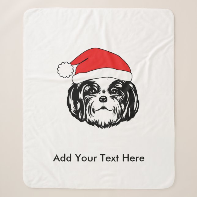Christmas Shih Tzu Dog Weihnachtsmannmütze Sherpadecke (Vorderseite)