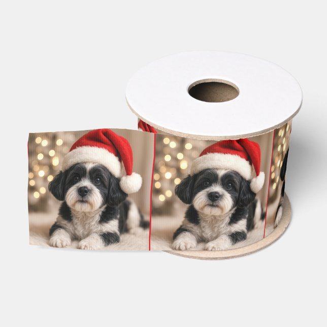Christmas Shih Tzu Dog With Santa Hat Ripsband (Spule)