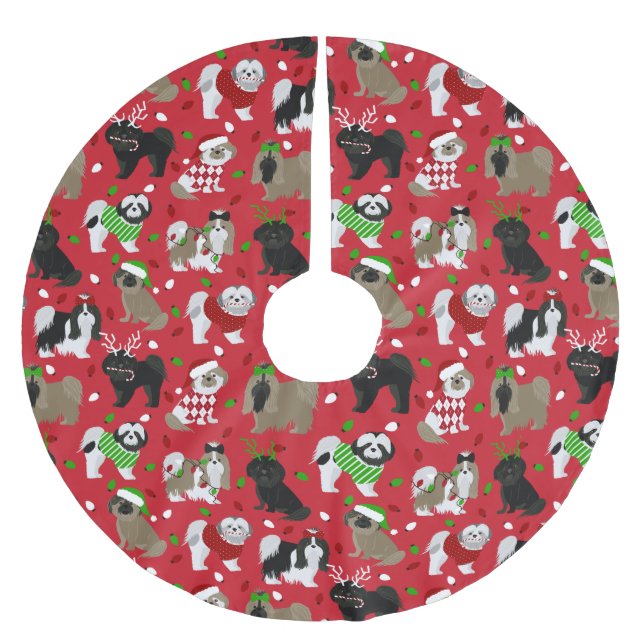Christmas Shih Tzu Dogs Polyester Weihnachtsbaumdecke (Vorderseite)