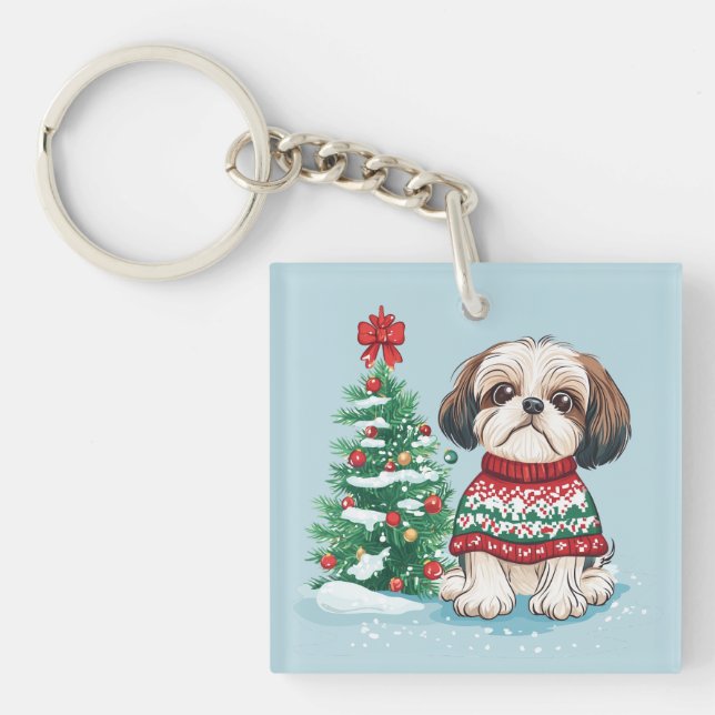 Christmas Shih Tzu Santa Dog Schlüsselanhänger (Vorderseite)
