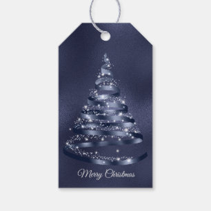 Christmas Shiny Blue Ribbon Tree Sparkle Geschenkanhänger