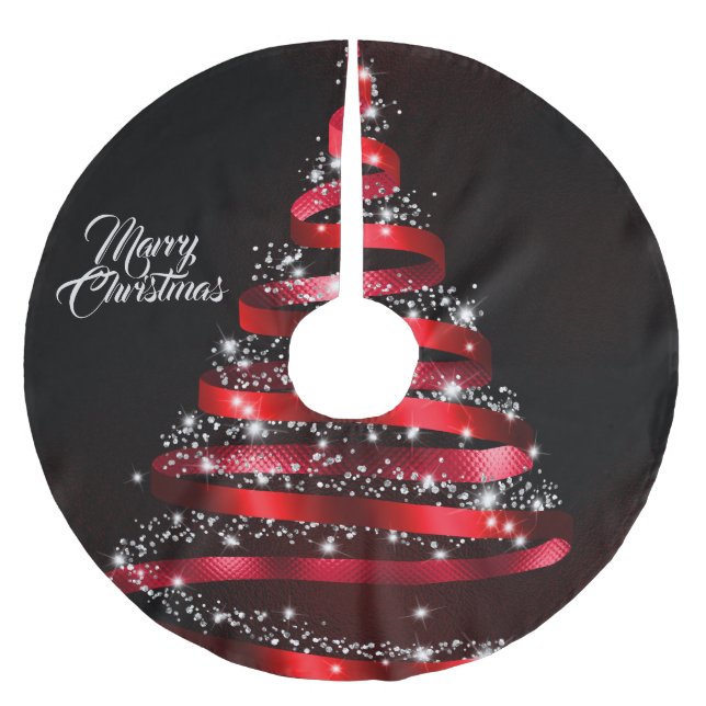 Christmas Shiny Red Ribbon Tree Sparkle Black Polyester Weihnachtsbaumdecke (Vorderseite)
