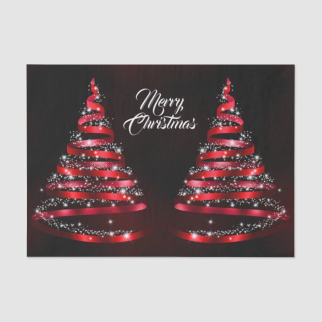 Christmas Shiny Red Ribbon Tree Sparkle Black Seidenpapier (Vorderseite)