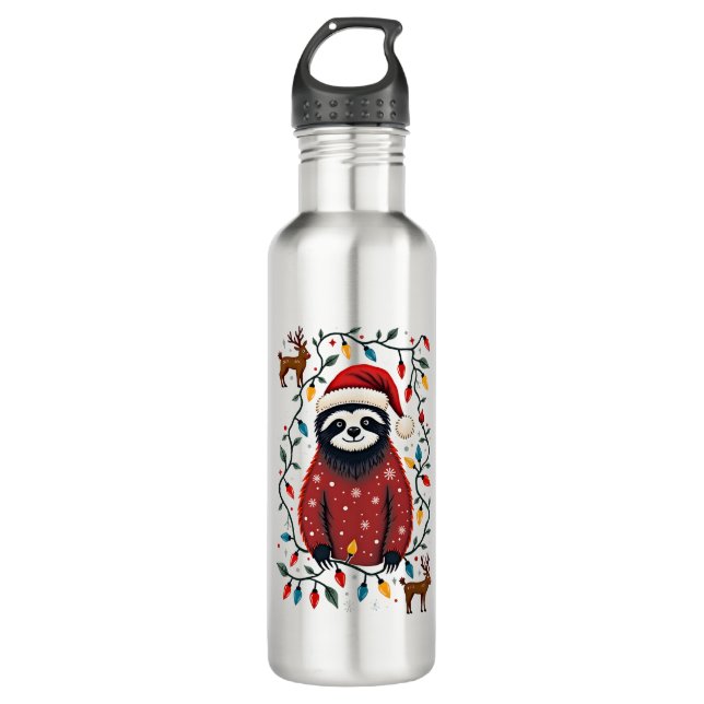Christmas Shirt for Sloth Lover Gift Santa Buffalo Edelstahlflasche (Vorderseite)