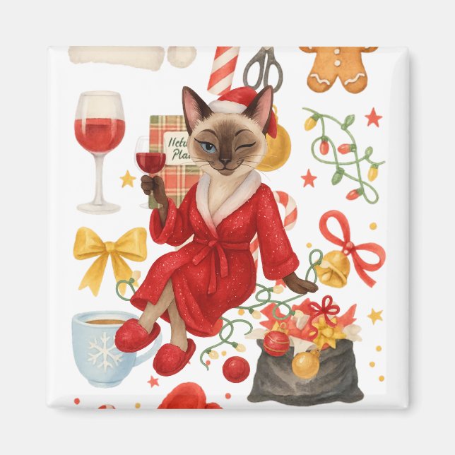 Christmas Siamese Cat is celebrating at home  Magnet (Vorne)