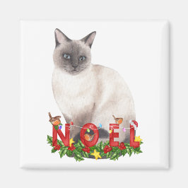 Christmas Siamese Cat Watercolor Magnet