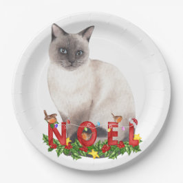 Christmas Siamese Cat Watercolor Pappteller