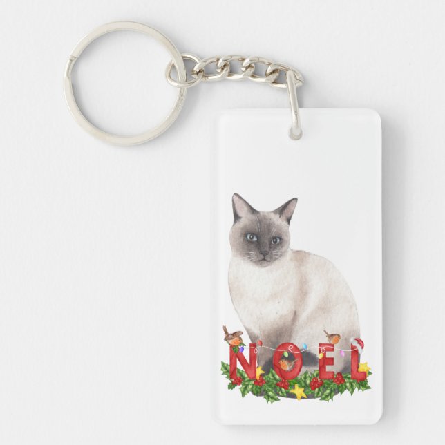 Christmas Siamese Cat Watercolor Schlüsselanhänger (Vorderseite)