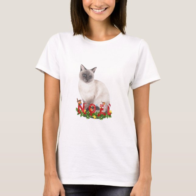 Christmas Siamese Cat Watercolor T-Shirt (Vorderseite)