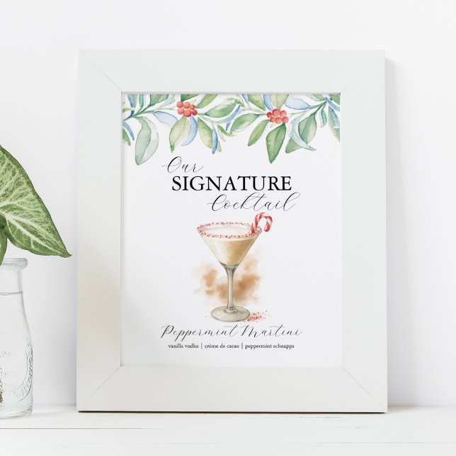 Christmas Signature Cocktail Bar Signs Martini Poster (signature cocktails bar sign candy cane martini for Christmas decor by Do Tell A Belle)
