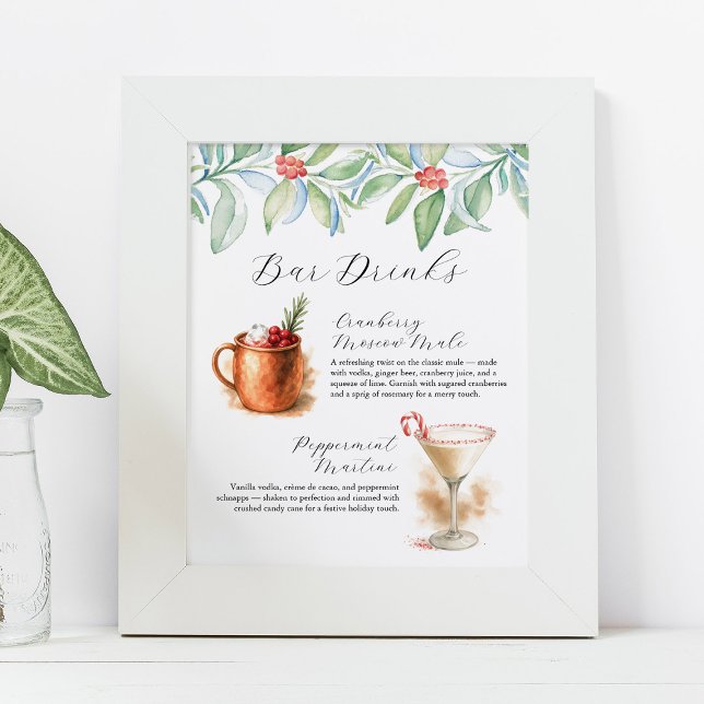 Christmas Signature Cocktail Drink Signage Poster (Christmas Signature Cocktail Drink Signage with cranberry moscow mule and peppermint martini)