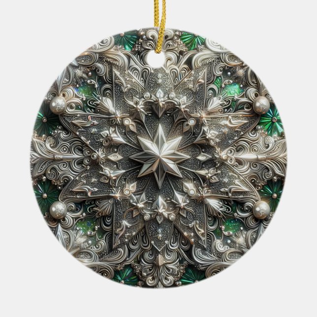 CHRISTMAS Silver Lila Green 3D Star ~ Keramik Ornament (Vorne)