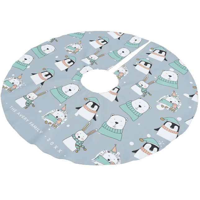 Christmas Simple Bären Personalisiert Polyester Weihnachtsbaumdecke (Schrägansicht)