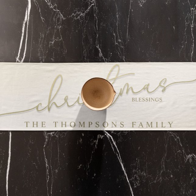 Christmas Simple Gold Calligraphy Script Segings Kurzer Tischläufer (Christmas gold calligraphy script custom table runner)