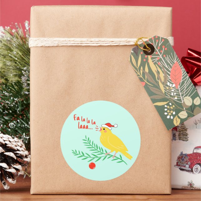 Christmas Singing Canary Runder Aufkleber (Feiertag)