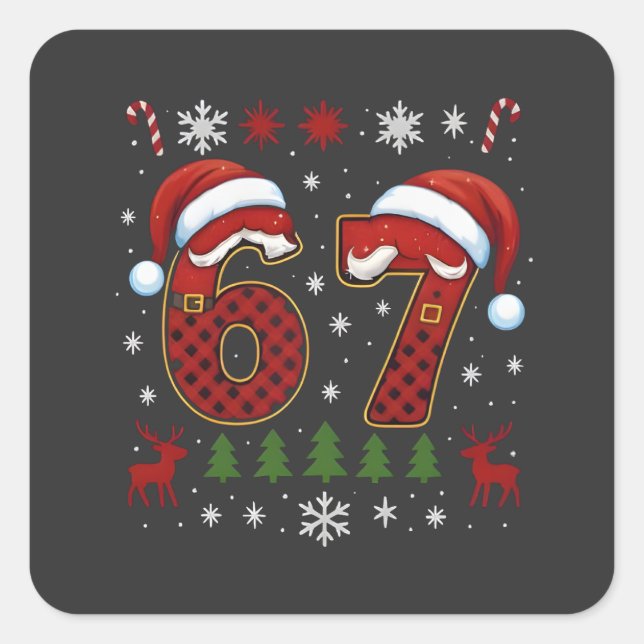 Christmas Six Seven 67 Santa Xmas Gen Alpha Quadratischer Aufkleber (Vorderseite)