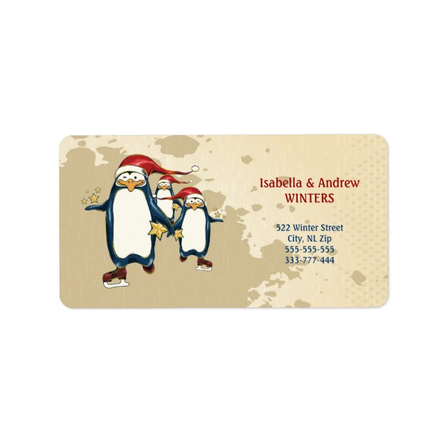 Christmas Skaten Penguins Adressaufkleber (Vorne)
