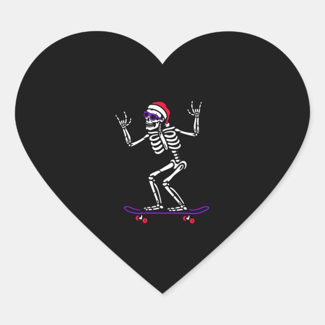 CHRISTMAS SKELETON AUF SKATEBOARD FUNNY XMAS Herz-Aufkleber (Vorderseite)