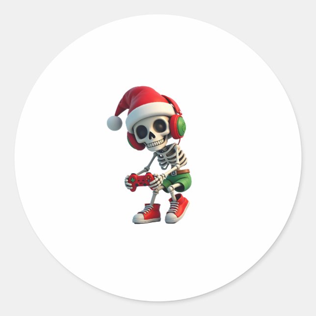 Christmas skeleton Gamer Pajamas xmas skull gaming Runder Aufkleber (Vorderseite)