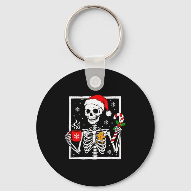 Christmas Skeleton Hat Santa Coffee Candy Cane Xma Schlüsselanhänger (Vorderseite)