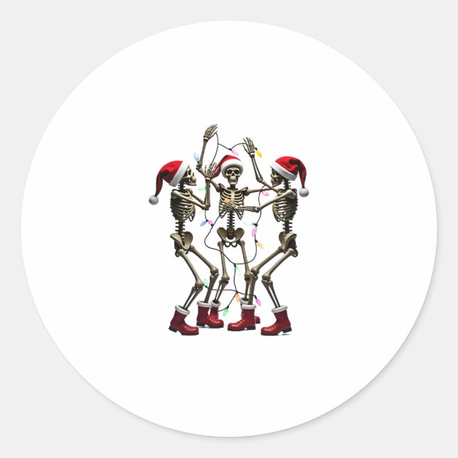 Christmas Skeleton Santa Dancing Lights (1) Runder Aufkleber (Vorderseite)