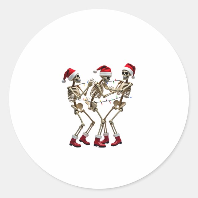 Christmas Skeleton Santa Dancing Lights (2) Runder Aufkleber (Vorderseite)