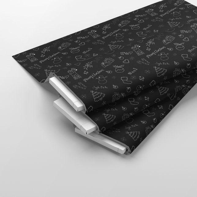 Christmas Sketch Doodles Black Stoff (Von Creator hochgeladen)