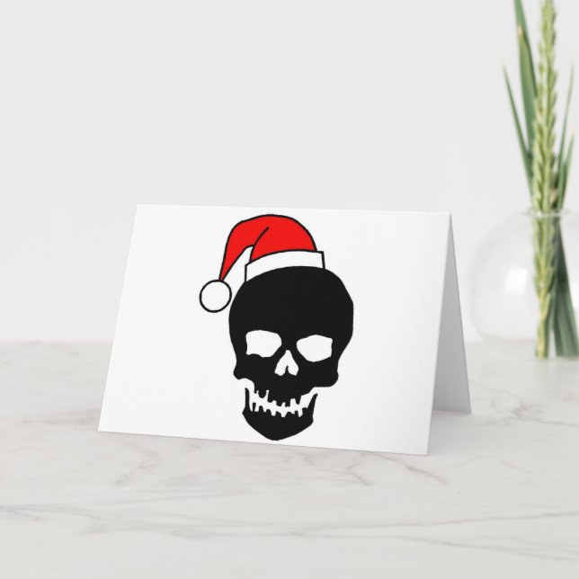 Christmas Skull Black Feiertagskarte (Vorderseite)