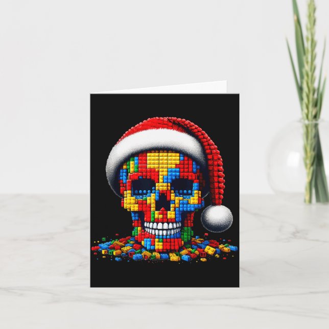 Christmas Skull Santa Hat Block Bricks Master Buil Karte (Vorderseite)