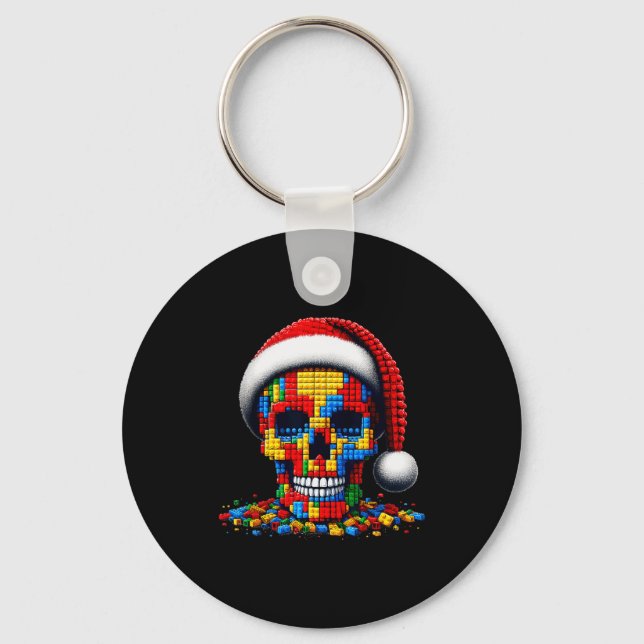 Christmas Skull Santa Hat Block Bricks Master Buil Schlüsselanhänger (Vorderseite)