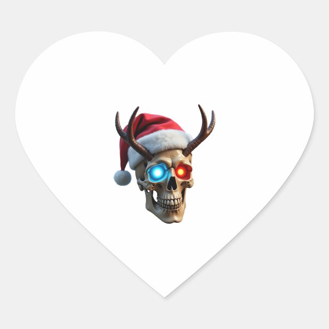 Christmas Skull with Santa Hat and Antlers Mystic  Herz-Aufkleber (Vorderseite)