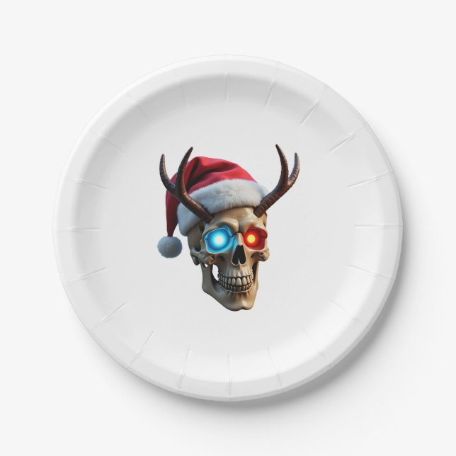 Christmas Skull with Santa Hat and Antlers Mystic  Pappteller (Vorderseite)