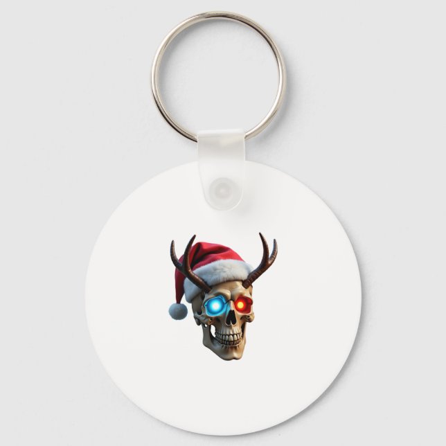 Christmas Skull with Santa Hat and Antlers Mystic  Schlüsselanhänger (Vorderseite)